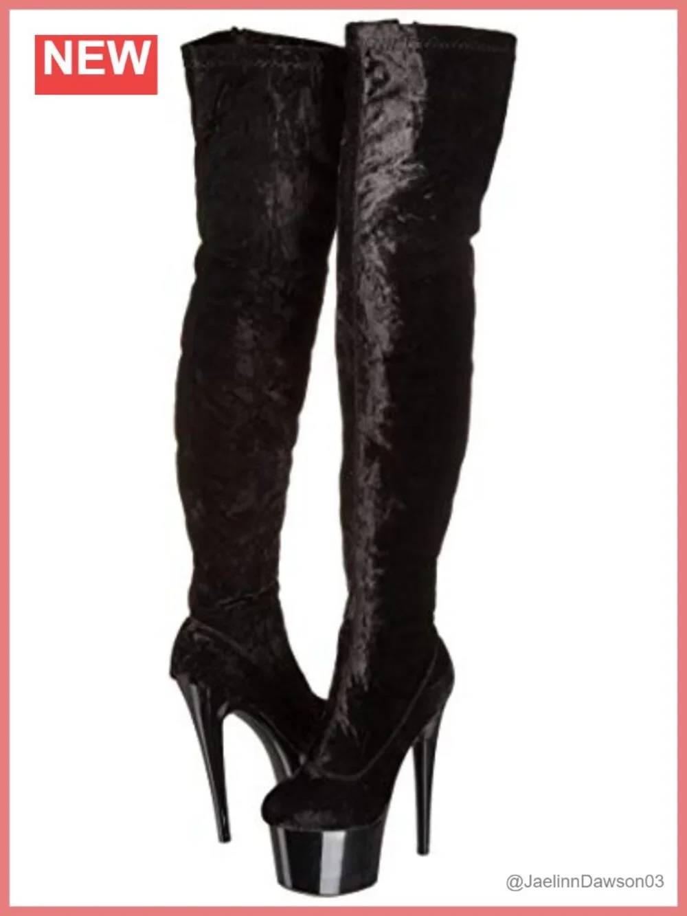 Crushed Velvet Platform Thigh High Boots Motorcycle Dress